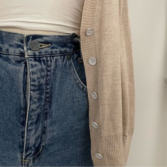 Silk Neutral Button Front Cardigan - Picture 2 of 6